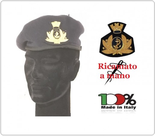 Basco Marina Militare Italiana Blu Nevy con fregio Ricamato a Mano Art.MARIBA-B