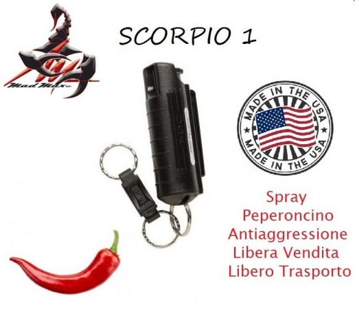 Spray Anti Aggressione Antiaggressione Portachiavi Scorpio 1 Difesa Personale Libera Vendita Maximum Streength Pepper Spray Mad Max  Art. MM-SCORPIO