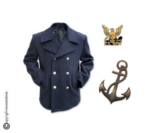 Giacca Giaccone Cappotto Marina Marinaio Vintage Navy Pea Coat Marine Army Blu Bottoni Oro  Art. 10578000