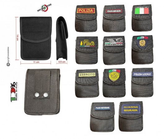 Borsetto Multiuso in Cordura Tasca da Cinturone Polizia Carabinieri Vigilanza NSD Italia Nero Art. 2G69OFF-RICAMO