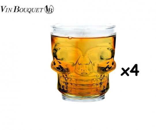 Vin Bouquet FIA 471 Set di 4 Bicchieri di Vetro Tipo Teschio per Whisky, Vodka, Liquore Art. FIA471