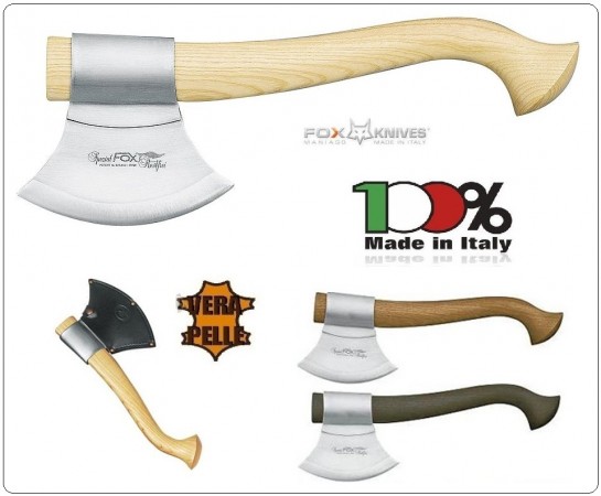 Machete Accetta con Fodero Pelle Scout Inox Fox Maniago Italia Art.682