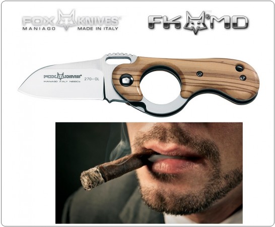 Coltello Chiudibile Manico Olivo Serramanico Utilizzato Anche Come taglia Sigari FOX Maniago Italia  ELITE Art.270 OL