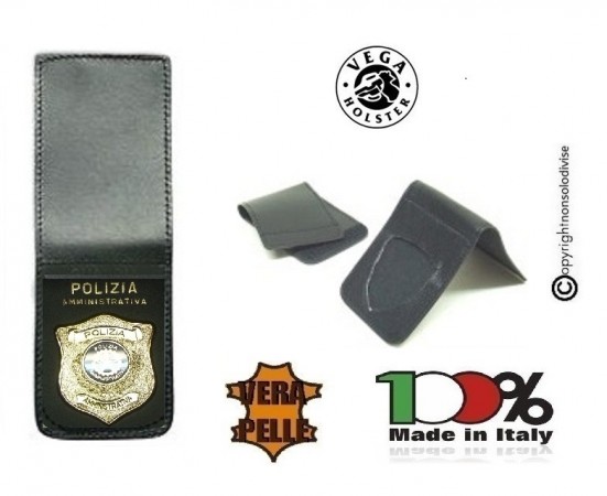 Patella pelle + Fregio per portafogli 1WE Polizia Amministrativa Vega Holster Italia VENDITA RISERVATA  Art. 1WH108
