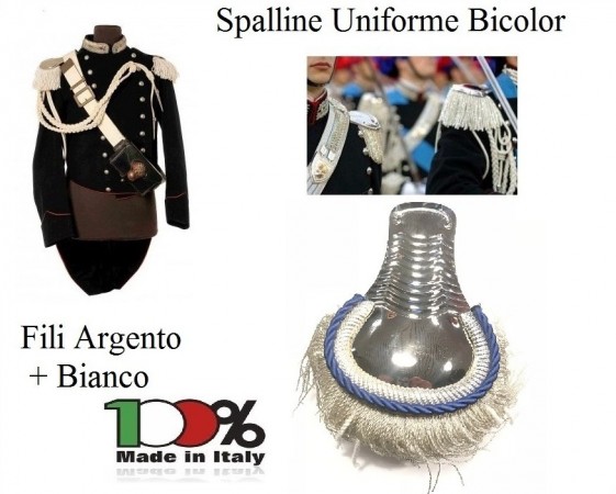 Coppia di Spalline Uniforme Storica GUS Carabinieri Argento + Argento - Bianco Bordo Azzurro per Brigadieri e Vice Brigadieri Grande Uniforme  Art. NSD-GUS-BRIG