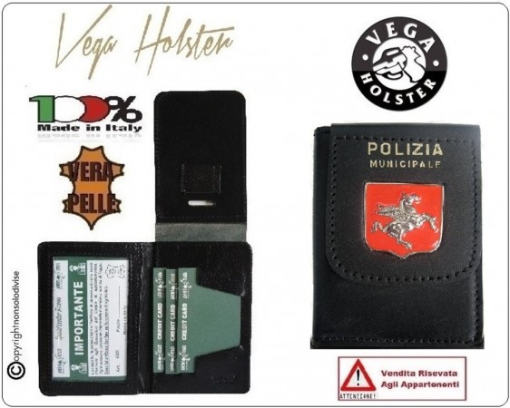 Portafoglio Portadocumenti in Pelle con Placca Polizia Municipale Toscana Vega Holster Italia   Art. 1WD24