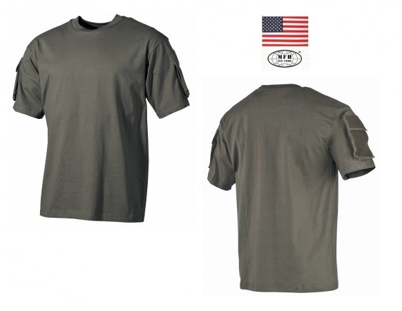 T-shirt Maglietta US  Manica Corta Verde OD  con Tasche Manica MFH Art. 00121b