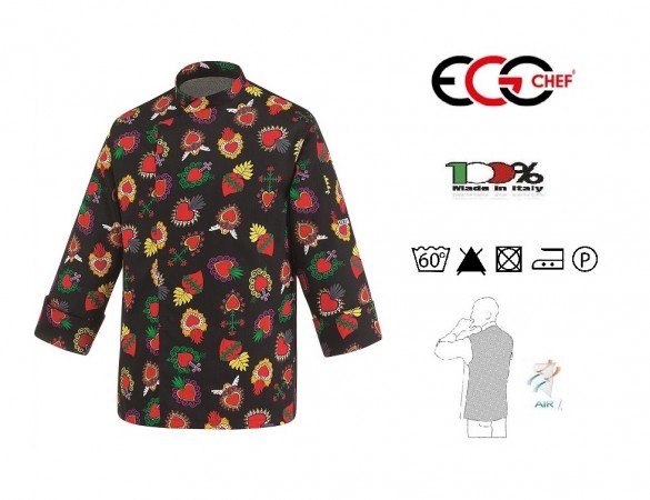 Giacca Cuoco Chef Black Confort Air Possibilità di Personalizzazione HEARTS Ego Chef Kochjacke куртка ジャケッ Art. 2029139A