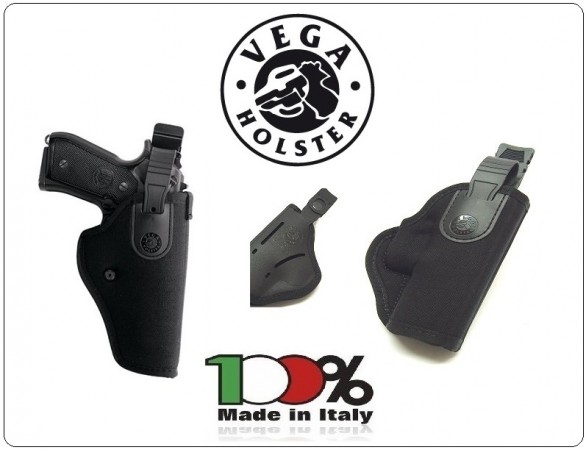 Fondina Professionale  da Cintura in Cordura con Sicura Nera Vegha Holster Italia Vigilanza Polizia Sicurezza  Art. T2