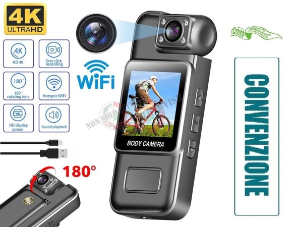 Body Cam Mini Telecamera Professionale per Divisa WiFi 4K 1080P HD Touch screen IPS da 2 Pollici Visione Notturna Videoregistratore Guardie Giurate GPG IPS Carabinieri Polizia Mini Cam Art. EFDD0053-COISP