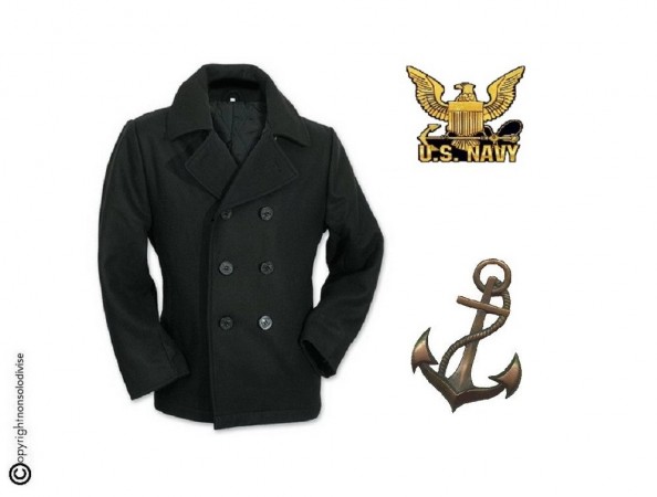 Giacca Giaccone Cappotto Marina Marinaio Vintage Navy Pea Coat Marine Army Nero Bottoni Neri Art. 10581000