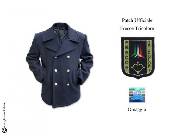 Giacca Giaccone Cappotto  Vintage Blu Bottoni Oro + Patch Ricamata Logo Aeronautica Militare Frecce Tricolori Italiana Originale Art.CAP-MAR-2