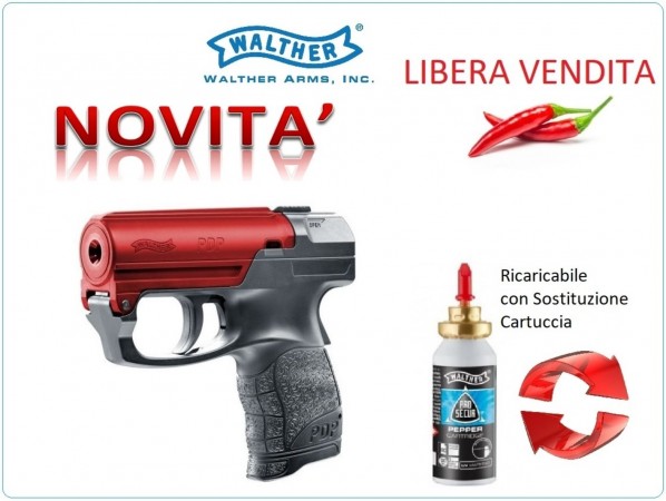 PDP Pistola Spray al Peperoncino NERA + ROSSO RICARICABILE Walther