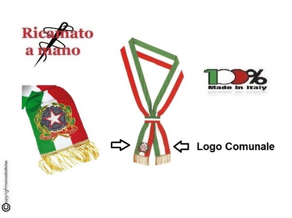 Fascia Sindaco Primo Cittadino Cerimonia Ricamata a Mano Repubblica + il logo del Comune Personalizzata Art. NSD-F-SINDACO