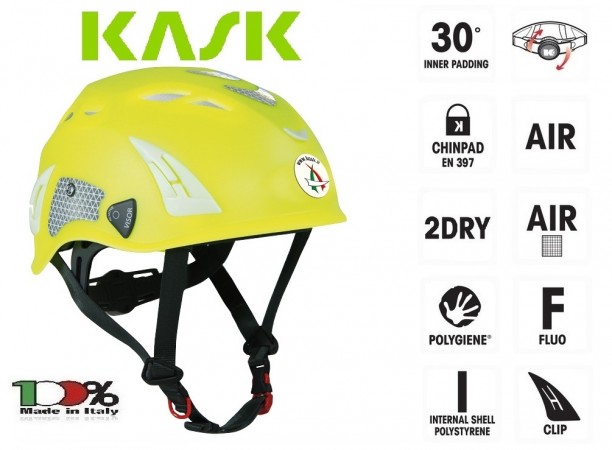 Casco Protezione Giallo PLASMA HI VIZ KASK ITALIA Soccorso Emergenza Alpinismo Sci Art. WHE00009-G