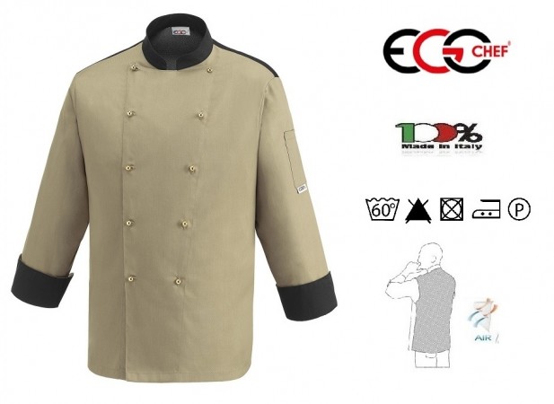 Giacca Cuoco Chef Black Confort Air Personalizzabile con Nome Color Kaky Ego chef Italia Art.. 2028008C