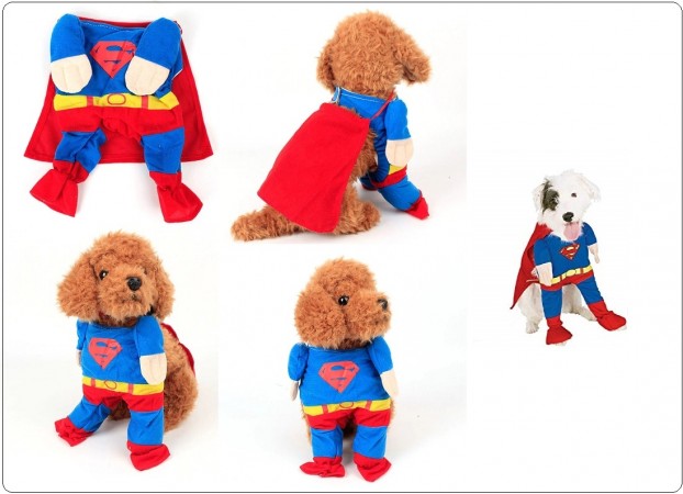 Vestito Completo + Mantello Gatto Cucciolo di Cane Cotone Superman Festa Art.SUPERMAN