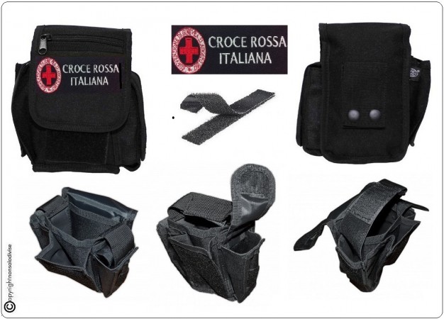 Borsetto Tasca Multiuso per Cinturone Cordura MHF Nero Blak Ricamo Croce Rossa Italiana CRI C.R.I.  Art. 30745A-CRI