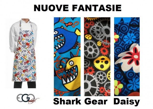 Grembiule Cucina Pettorina con Tascone cm 90x70  Bip Apron 100% Cotone GEAR  SHARK DAISY Art. 6103