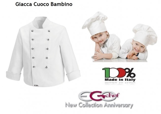 Giacca Cuoco Chef Bianca per Bambino e Bambina Kind Baby Idea Regalo Futuri MasterChef Ego Chef Art. 1800001A