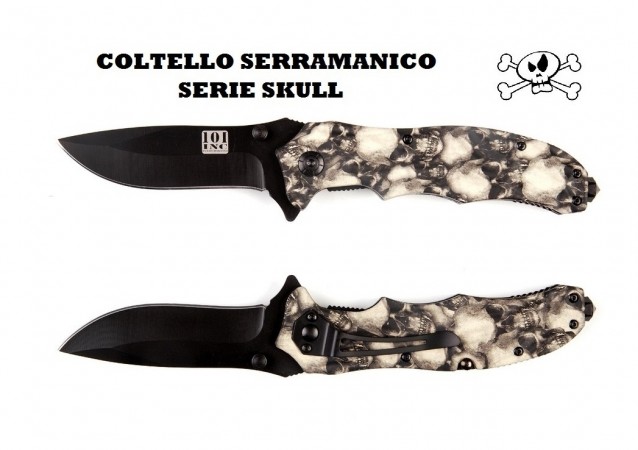 Coltello Serramanico con Rompivetro  Serie Skull Teschi Panna INC 101 Collezione Art. 457400