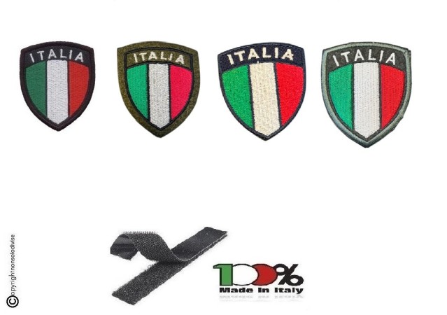 Scudetto Patch Ricamato Italia - Blu Verde Nero Grigio - con Velcro Art. NDD-ITALIA