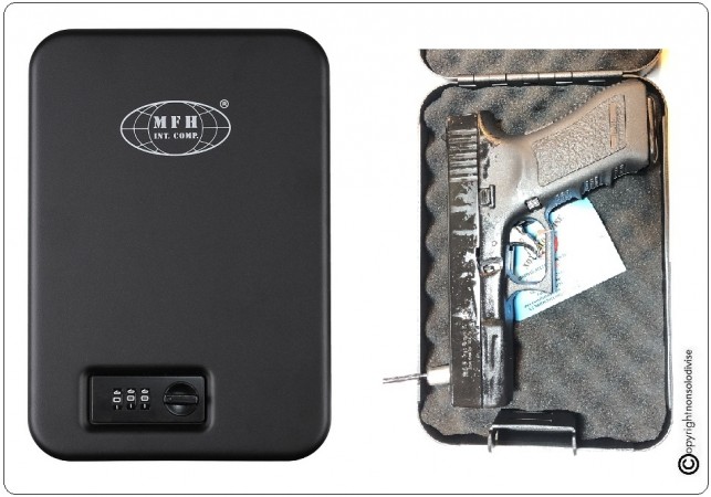 Cassetta di Sicurezza per Pistola Nera ,Metallo, con Chiusura a Combinazione Beretta Colt PX4 ecc. Art.27171