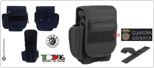 Borsetto Tasca Multiuso per Cinturone Cordura Vega Holster Italia con Ricamo a Velcro Guardia Giurata  Art. 2G66-GG