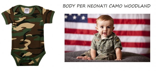 Body Tutina per Neonati Camo Militare Woodland Baby Romper With Sleeve Made of ULTIMI PEZZI Art. 114301