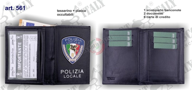Portafoglio Portadocumenti Pelle Apertura a Libro POLIZIA LOCALE Pegaso Modello Plus Ascot VENDITA RISERVATA Art. 561AS19