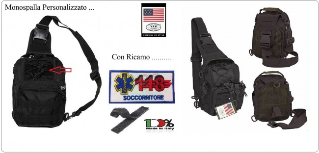 Marsupio Borsa Monospalla  Doppio Uso MOLLE Nero Personalizzato Soccorso Sanitario 118 SOCCORRITORE Art.  30700A-118S