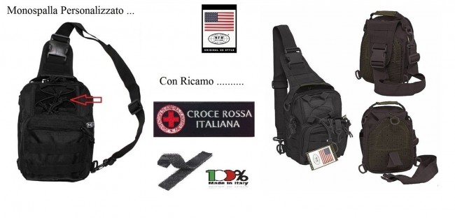 Marsupio Borsa Monospalla  Doppio Uso MOLLE Nero Personalizzato Croce Rossa Italiana CRI Art. 30700A-CRI