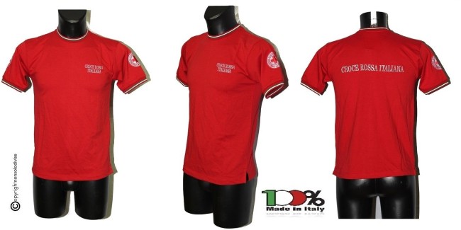 T-shirt Girocollo Manica Corta Italia Rossa Tricolore Italia Ricamata Croce Rossa Italiana CRI C.R.I.  Art. 6616