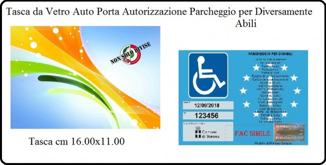 Tasca da Vetro Auto Porta Autorizzazione Parcheggio Per Diversamente Abili Disabili  cm 16x11 Art.DISABILI