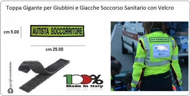 Ricamo Patch con Velcro Verde Fluò Ricamo Nero da Spallone per Giubbino Giacca Gilet Soccorso Sanitario 118  AUTISTA SOCCORRITORE Art.P-G-AS