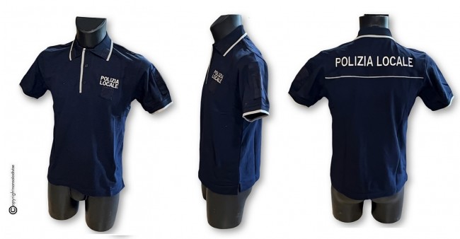 Polo Manica Corta Unisex Blu Nevy con Bordi Nuovo Modello Unificato Italia POLIZIA LOCALE  VENDITA RISERVATA  Art. 6613