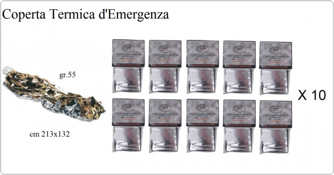 Telo Coperta in Fil Emergenza  INGROSSO  10 pezzi  Protezione Civile Soccorso Alpinismo Art.27133-I