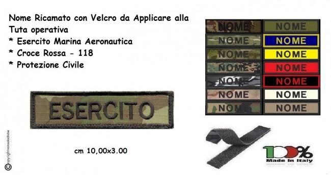 Targhette Patch Toppa Nominativa Nome Personalizzato per Tuta Operativa Gilet Tattico Esercito Marina Soccorso 118 ecc... cm 10x3 Art. NSD-NOME