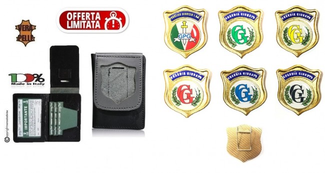 Portafoglio Portadocumenti Vera Pelle con Placca Guardia Giurata o GPG IPS in Vari colori Originale Tuscan Art. 1WD-GG-GG+