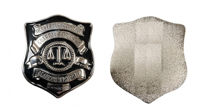Placca Senza Clip G.P.G I.P.S SICUREZZA SUSSIDIARIA Guardia Particolare Giurata Incaricato di Pubblico Servizio New Art. SUSSIDIARIA-SC