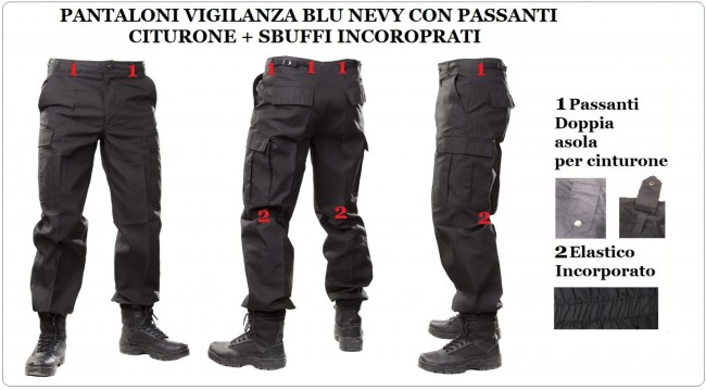 Pantaloni Multitasche Multi Tasche Cargo  BDU Blu Navy con Doppi Passanti per Cinturone e Sbuffi Art.NSD-VIG
