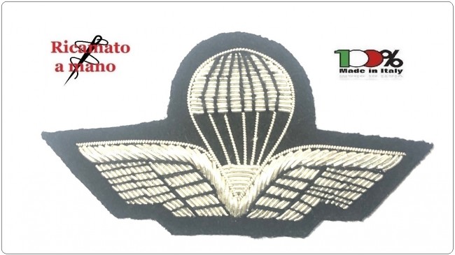 Brevetto Paracadutismo Abilitazione Lancio Sagomato Ricamato a Mano Canutiglia Argento Civile Carabinieri Polizia Vigilanza Art.NSD-SAGO-4