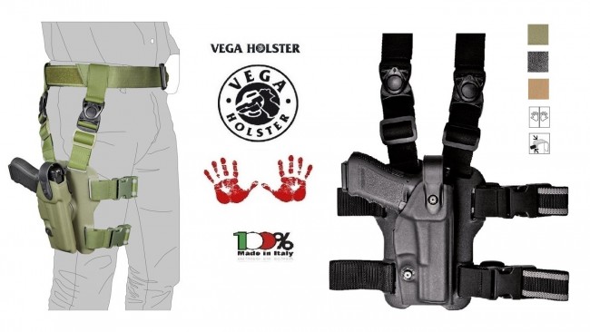 Fondina per Pistola Cosciale in Speciale Polimero Vega Holster Italia  GIS NOX Militari Vigilanza Polizia Art.VKL8