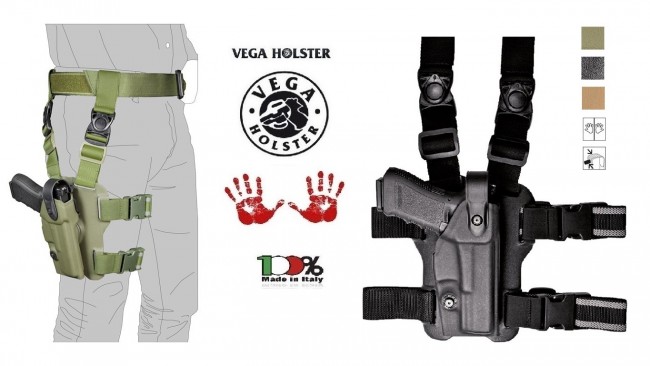 Fondina per Pistola Cosciale in Speciale Polimero Vega Holster Italia  GIS NOX Militari Vigilanza Polizia Guardie Giurate GPG Art. VKL8