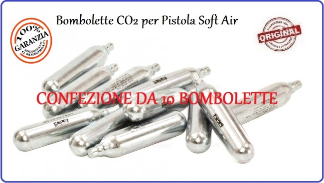 Bombolette CO2 per Pistole Soft Air Confezione 10 Bombolette  Art.C10
