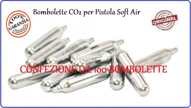 Bombolette CO2 per Pistole Soft Air Confezione 100 Bombolette  Art.C100