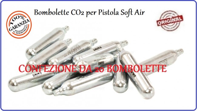 Bombolette CO2 per Pistole Soft Air Confezione 20 Bombolette  Art.C20