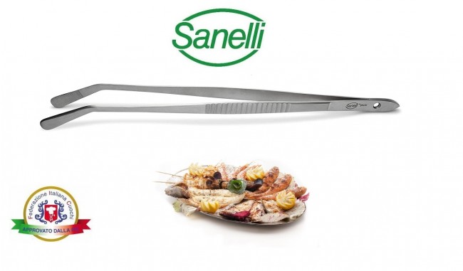 Pinza Cucina Piegata Professionale cm 30 Adatta alla cottura al barbecue e sui fornelli Sanelli Italia Cuochi Chef Approvato dalla F.I.C. Federazione Italiana Cuochi Art. 222030