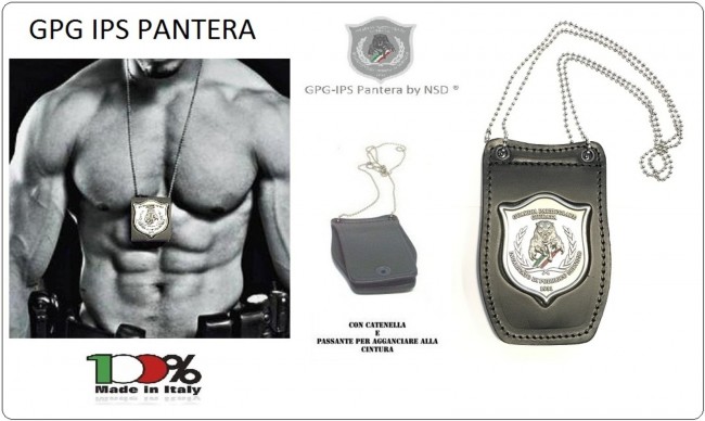 Portaplacca Porta Placca Doppio Uso Placca Fissa  Collo Cintura Guardia Particolare Giurata Incaricato di Pubblico Sevizio PANTERA® GPG-IPS Vega Holster Italia Art. 1WB-GPGIPSP-P