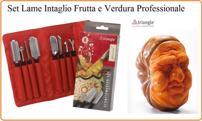 Set di Coltelli da Intaglio Frutta Verdura Professionali 8 pezzi Triangle Originali con Custodia Art.5101123